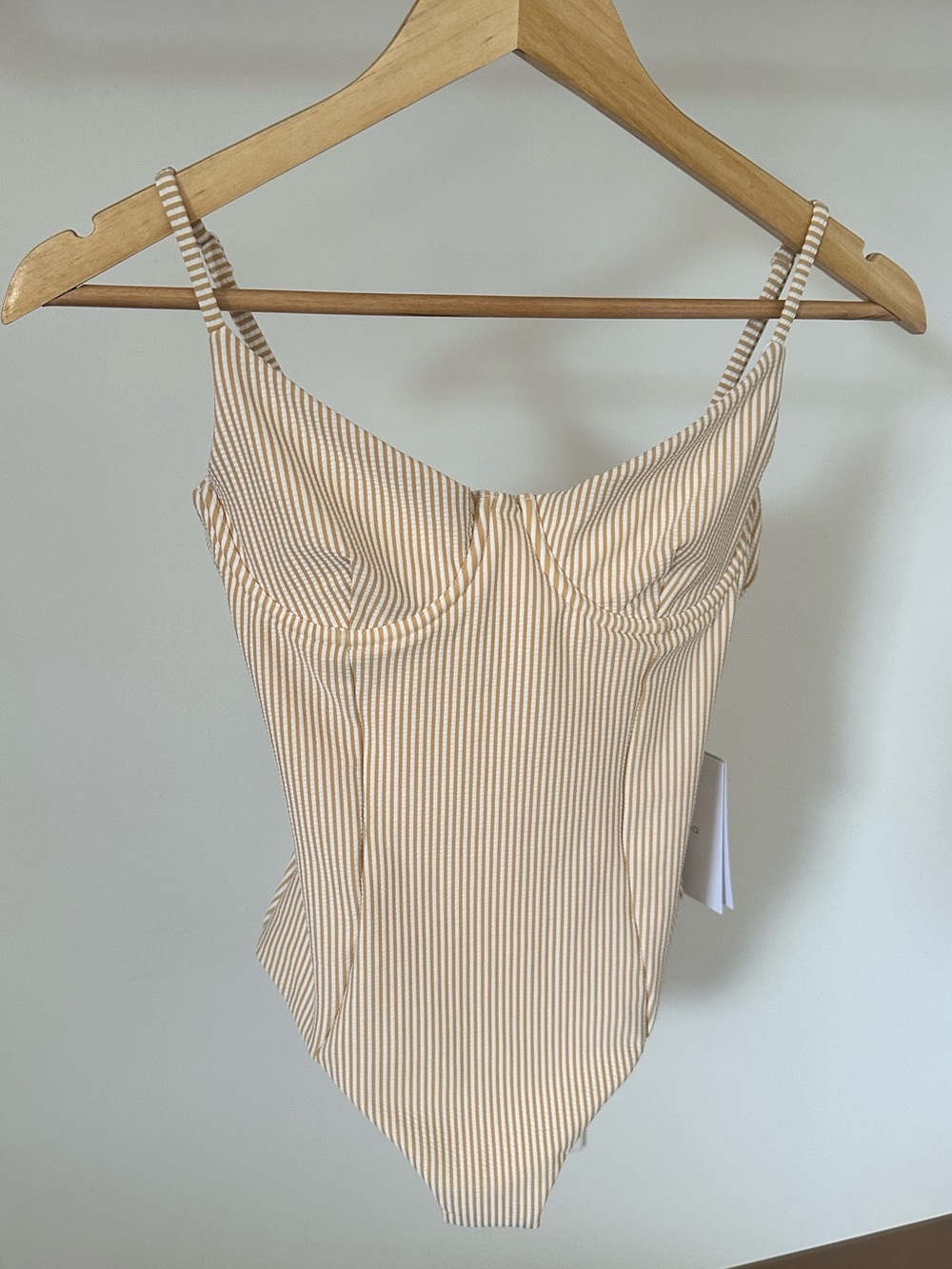 NWT Onia Beige White Seersucker Underwire One-Piece Swimsuit S
